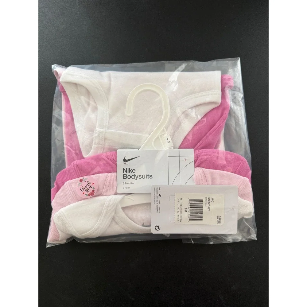 Nike Baby Girls 3 Pack Bodysuits 6 Months Pink White Short Sleeve Romper NWT